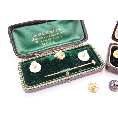 141 - A Nice Collection of Gentleman's Shirt Studs to include one Diamond Set, Silver Enamelled & Rolled G... 