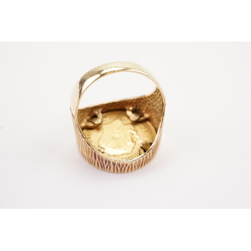 114 - A 1913 London Mint George V Half Sovereign mounted in a Bark Effect 9ct Gold Ring. Weighing 10 grams... 