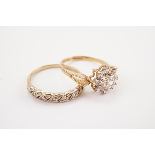 122 - A 9ct Gold Diamond Chip Half Eternity Band along with a 9ct Gold Paste Ring. Weighing: 3.6 grams.