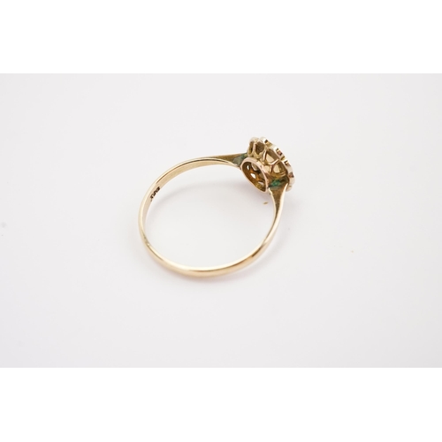 126 - An Opal & Seed Pearl Mounted 9ct Yellow Gold Ring. Weighing: 1.2 grams. Size: O.