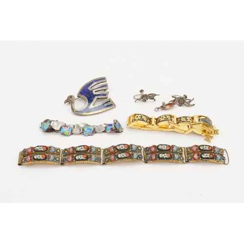 246 - An interesting Mosaic Bracelet along with a Gold coloured Stone mounted Bracelet, a Silver Enamel Br... 