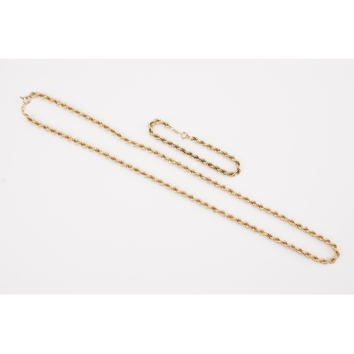 106 - A 9ct Gold Rope Chain design Necklace & Bracelet. Length of Bracelet: 18cms. Length of Necklace: 61c... 