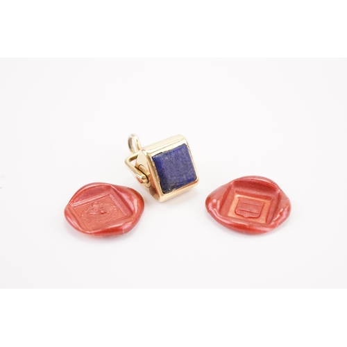 221 - A rotating Victorian intaglio seal, mounted with Lapis Lazuli, bloodstone and crystal. Depicting pea... 