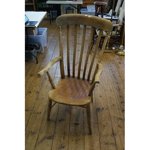 584 - A Beech Framed Splat Back Kitchen Chair with Turned Legs & Rests.