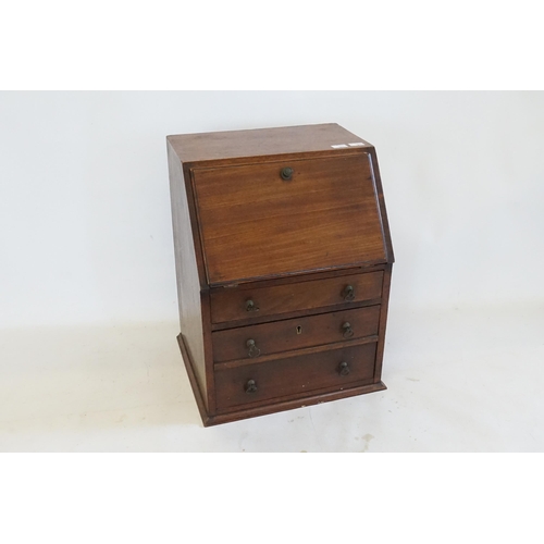 590 - An Edwardian Miniature Drop-Flap Bureau with fitted interior & fitted three graduated Drawers. Measu... 