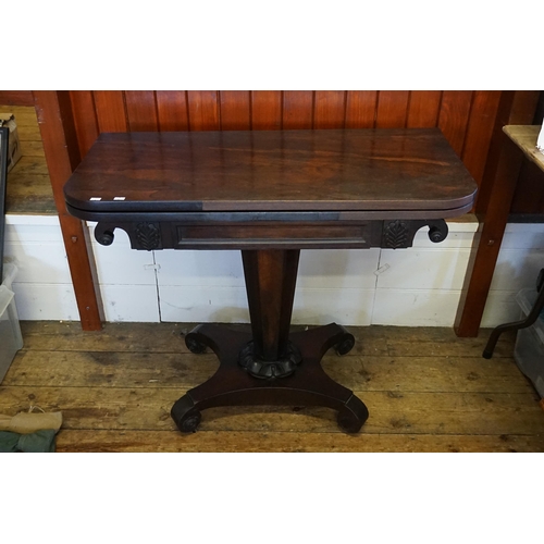 592 - A Victorian Rosewood inlaid Fold-Over Top Card Table decorated with Anthemiens, Hexagonal Base & Fol... 