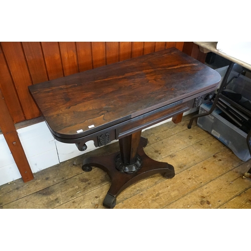 592 - A Victorian Rosewood inlaid Fold-Over Top Card Table decorated with Anthemiens, Hexagonal Base & Fol... 