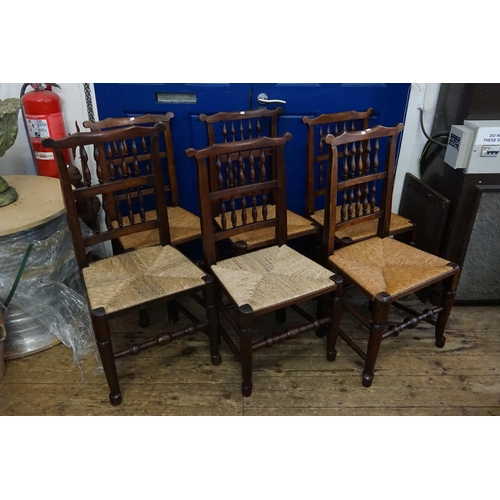 594 - A Collection of Eight Turned Back North Country Chestnut & Stained Dining Chairs to include two Elbo... 