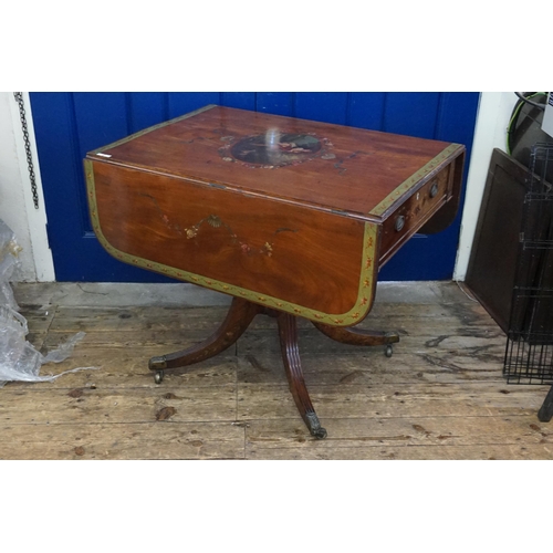 596 - A Regency Drop-Flap Pembroke Table with a Painted Green Floral Garland Edge, Flaps with Garlands & F... 