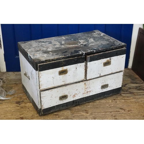 599 - The Top Section of a Military Campaign Chest fitted with Two Drawers & One Long Drawer with Brass Ca... 