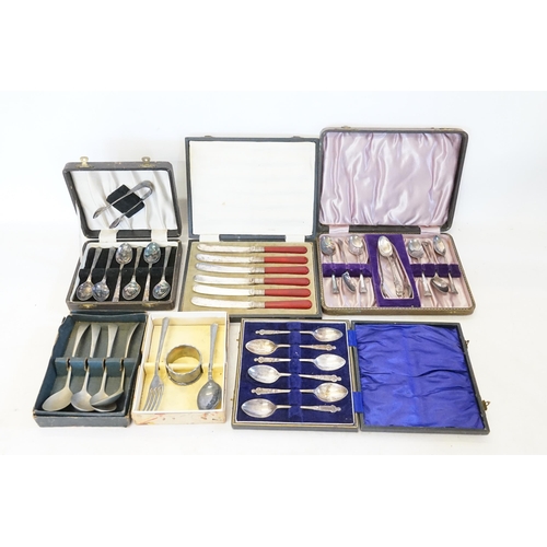 78 - A Collection of Silver Plated Knives, Spoons, Cased Sets, etc.