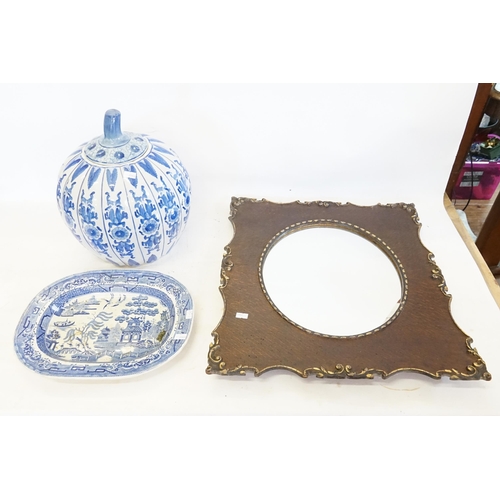 537 - A Pumpkin Ginger Jar, a Blue & White Plate & a Victorian Mirror.