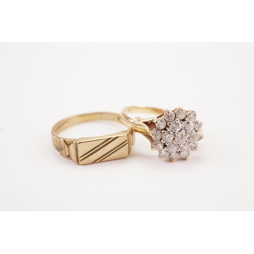 183 - Two 9ct gold rings, to include a floral paste set ring and a signet ring. Weight 4.8g.