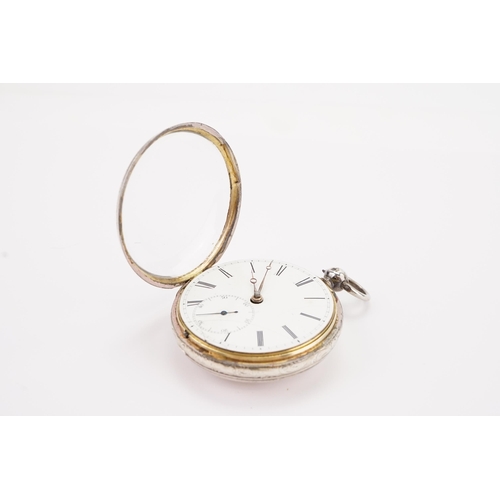 253 - A 1837 London marked silver pocket watch, by George Richards. Roman numeral dial, white face and sub... 