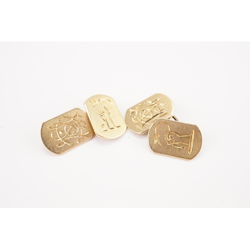 192 - A pair of 9ct gold cufflinks, depicting the coat of arms. Weight 7g.