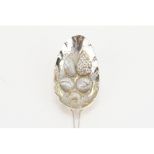38 - A 1793 Georgian George Smith (II) & Thomas Hayter silver fruit decorated spoon. Weight 61.g