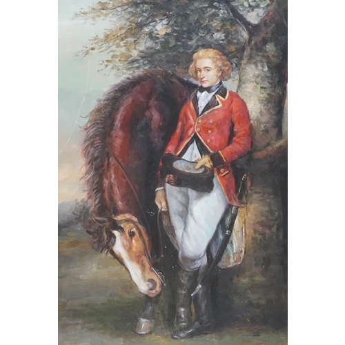 399 - A picture of an 18th century Red Tunicked Horse Rider with Cavalry Sabre in a Gilt Frame. Measuring:... 