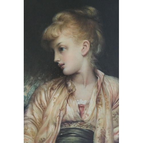 400 - A glazed over print of a Young Girl in a Pensive mood, Framed & Glazed. Measuring: 50cms x 60cms. Si... 