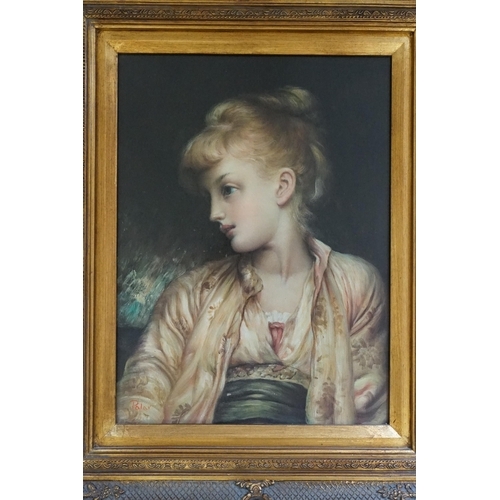 400 - A glazed over print of a Young Girl in a Pensive mood, Framed & Glazed. Measuring: 50cms x 60cms. Si... 