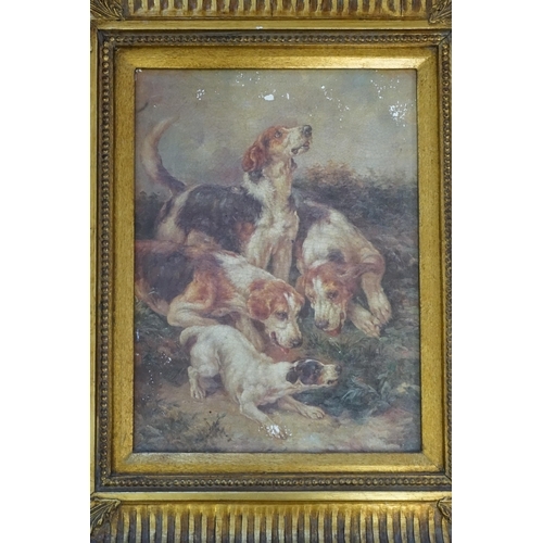 402 - A Print of a Group of Hunting Dogs in a heavy gilt frame. Measuring: 57cms x 67cms.