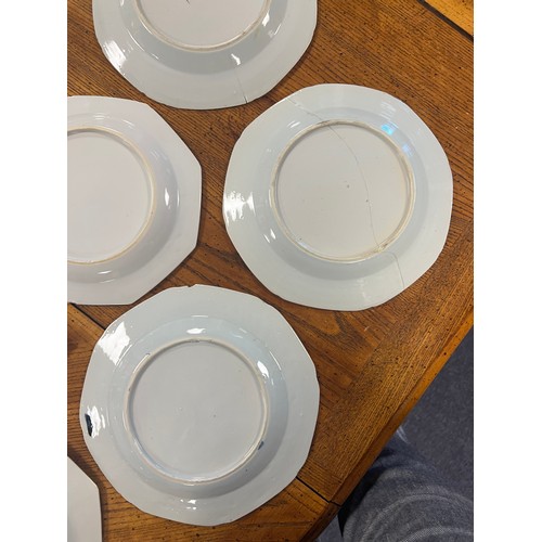 443 - A Collection of Chinese Export Hexagonal Tea Plates, Dinner Plates, Saucer Dishes & a Kutani Plate.