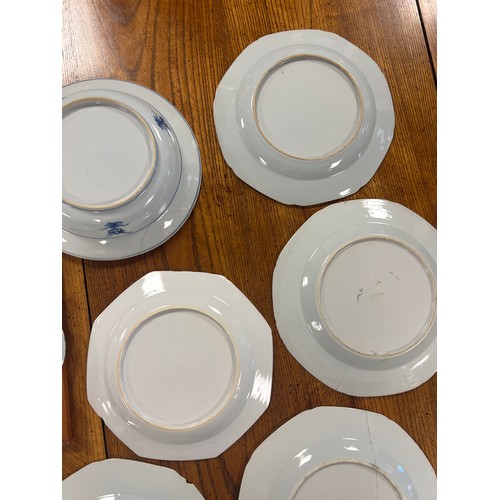 443 - A Collection of Chinese Export Hexagonal Tea Plates, Dinner Plates, Saucer Dishes & a Kutani Plate.