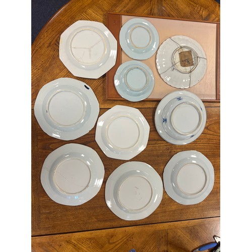 443 - A Collection of Chinese Export Hexagonal Tea Plates, Dinner Plates, Saucer Dishes & a Kutani Plate.