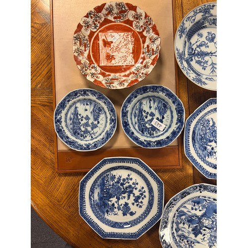 443 - A Collection of Chinese Export Hexagonal Tea Plates, Dinner Plates, Saucer Dishes & a Kutani Plate.