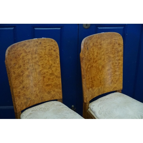 508 - A Pair of 1930s Biedermeier style Burr Walnut veneered Front & Back Dining Chairs resting on square ... 