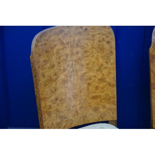 508 - A Pair of 1930s Biedermeier style Burr Walnut veneered Front & Back Dining Chairs resting on square ... 