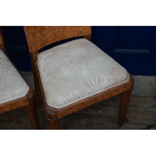 508 - A Pair of 1930s Biedermeier style Burr Walnut veneered Front & Back Dining Chairs resting on square ... 