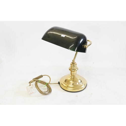 748 - A Vintage Brass Bankers Table Lamp with a black shade.