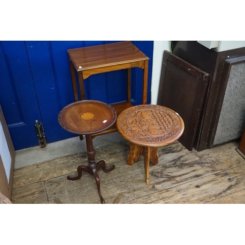 514 - A Mahogany Tripod Wine Table, a Square Topped Side Table & an Indian Folding Table.