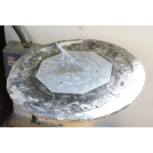 584 - A Reconstituted Stone Pedestal of Circular Form on a Square Base fitted with an Aluminium Sun Dial. ... 