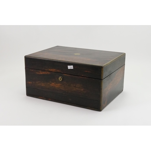 373 - A Victorian Coromandel Wood Veneered Brass Banded Ladies Dressing Table Box fitted with a selection ... 