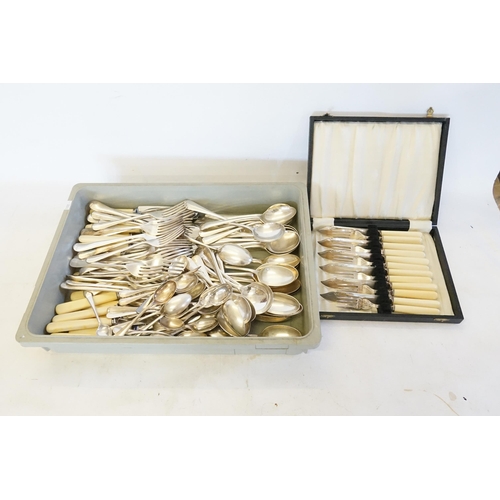 131 - A Large Collection of Old English Silver Plated Cutlery along with a Cased Fish Set.