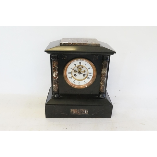 264 - A 19th Century Marble Case French Medaille De Bronze Mantel Clock.