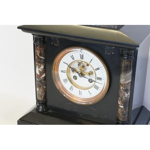 264 - A 19th Century Marble Case French Medaille De Bronze Mantel Clock.