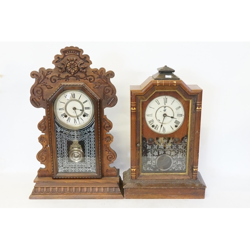 265 - Two American Drawing Room Clocks with carved & Painted Facades.