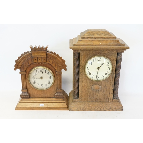 268 - Two Oak Cased Drawing Room Clocks by Gilbert.