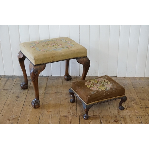 522 - A Georgian design Tapestry Foot Stool with gadrooned carving, Ball & Paw Feet along with one other s... 