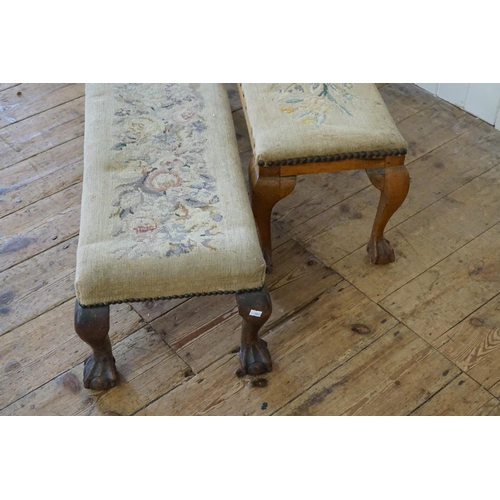 523 - A Walnut Framed Long John Foot Stool resting on carved feet along with one other on Claw & Ball Feet... 