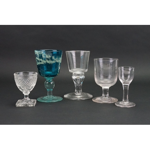 727 - A Georgian design Scissors cut Square Cut Base Liqueur Glass, a Medina Goblet, one other & two vario... 