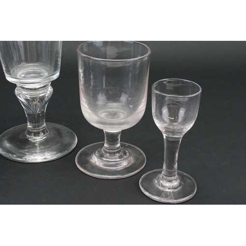 727 - A Georgian design Scissors cut Square Cut Base Liqueur Glass, a Medina Goblet, one other & two vario... 