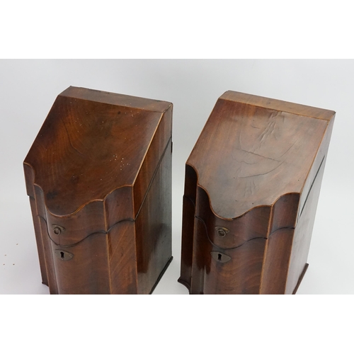 477 - A Pair of Georgian Cuban Mahogany Serpentine Fronted Cutlery Boxes with Fitted interiors.