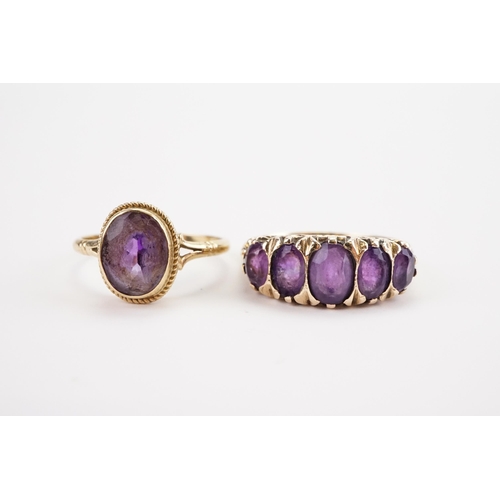 136 - An Amethyst mounted Five Stone Ring along with another Amethyst set Ring, both in 9ct Gold. Weight 6... 