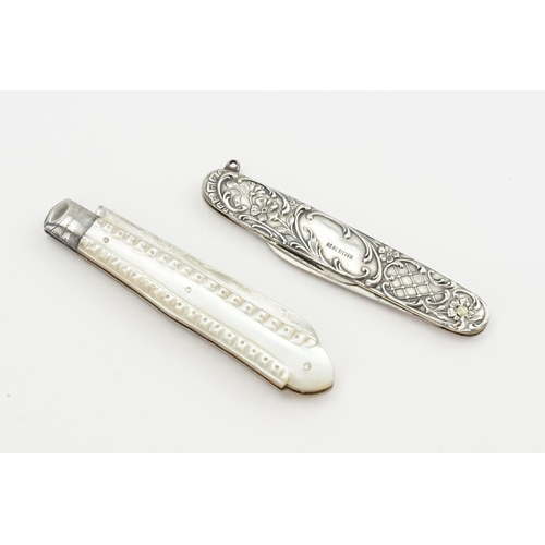 43 - A Mother of Pearl Silver Penknife along with a Penknife, marked real silver.