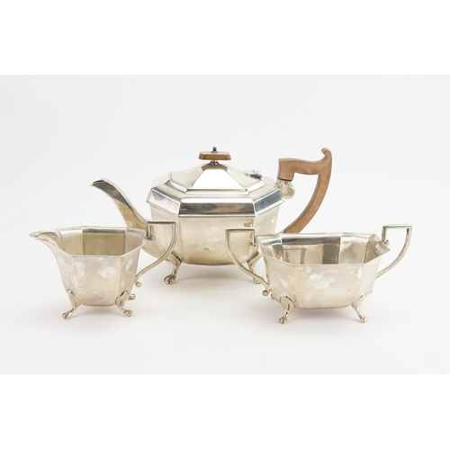 44 - A 1933 Silver Three Piece Tea Set by 