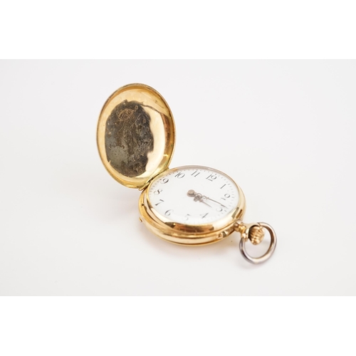 218 - An Enamelled Cherub and Diamond decorated 18ct Gold Pocket Watch. Weighing: 17.3g.