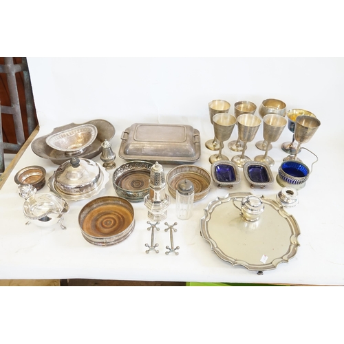 116 - A Collection of Silver Plated Table ware to include a muffin Dish, Coasters, Wine Goblets, etc.